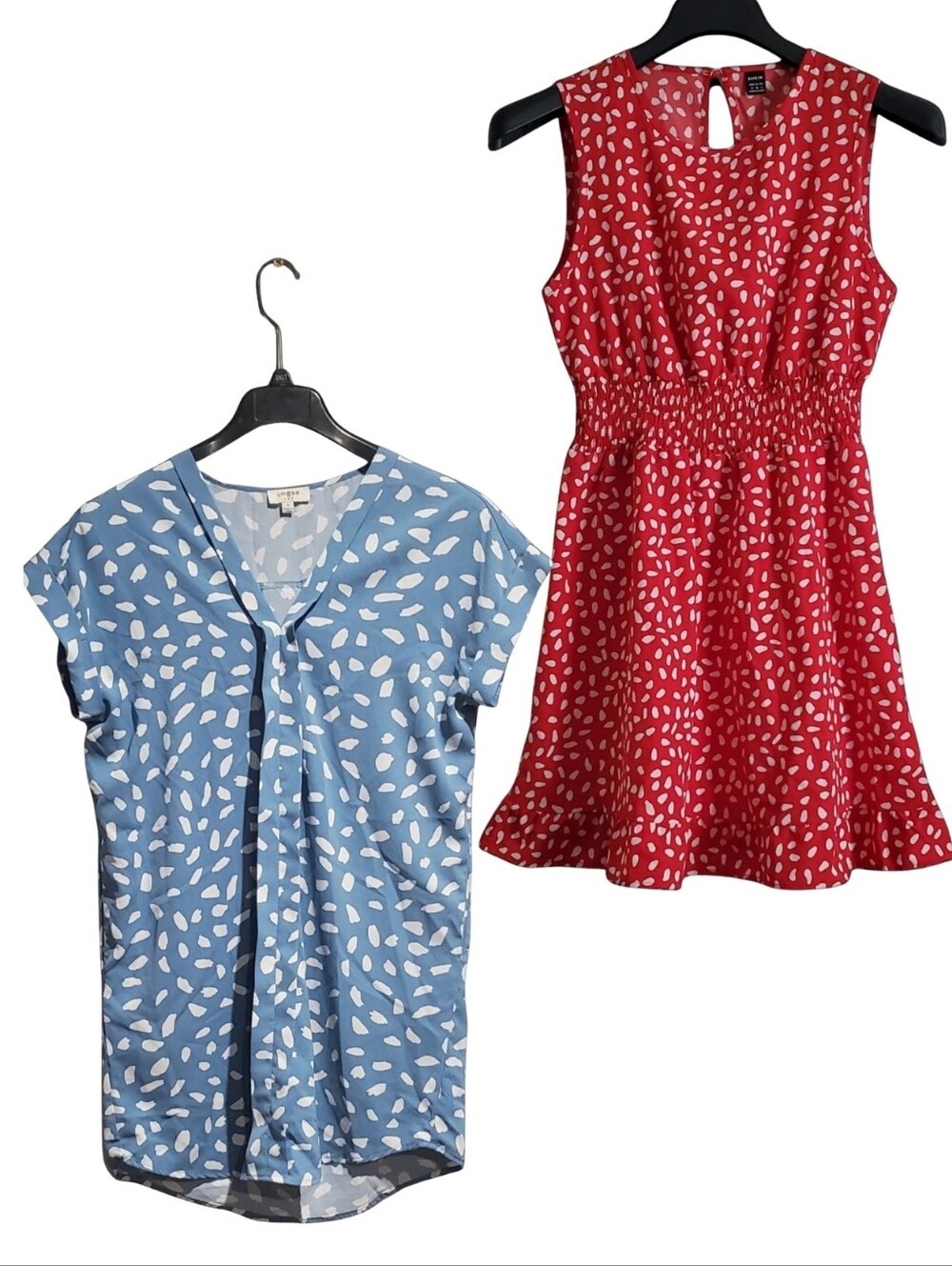 Shein Umgee Red Blue Dalmation Print Summer Dresses Vneck Ruffle Sleeveless - Picture 13 of 13